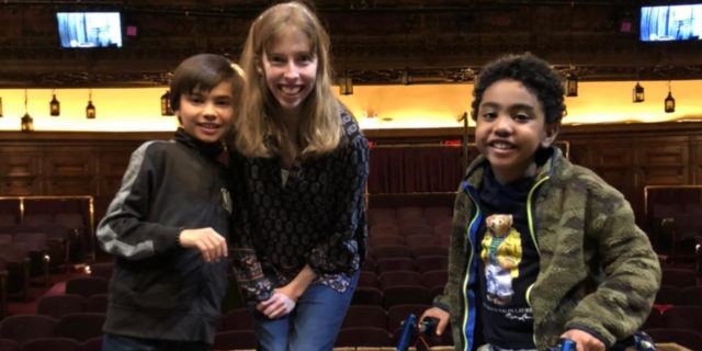 Emily meeting Sebastian and Jai, stars of "A Christmas Carol" on Broadway in 2019.