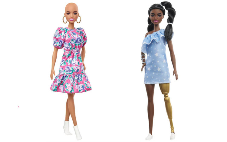 Bald Barbie and Barbie with Prosthetic leg