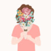 Illustration of woman with flowers obscuring her face