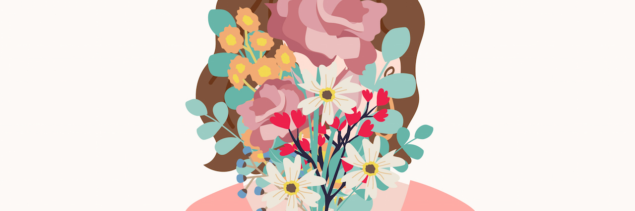 Struggling With Self-Love As Someone With Anxiety Illustration of woman with flowers obscuring her face