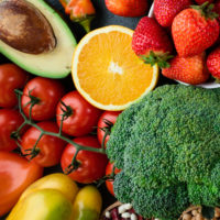 Healthy food. Fresh fruits, vegetables, fish, berries and cereals.