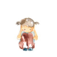 Illustration of a small, sad girl sitting on the floor