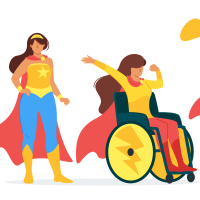 Superhero women including one in a wheelchair.