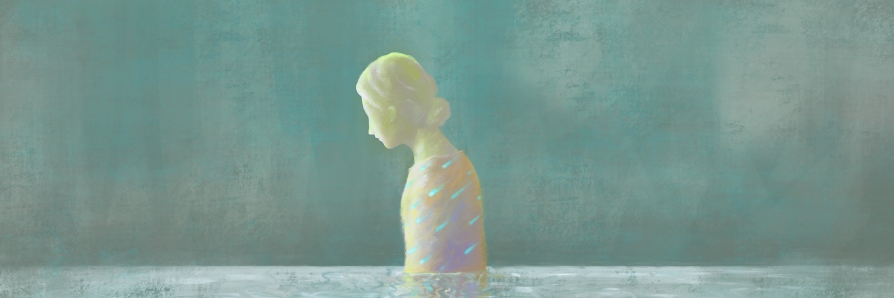 When I Feel Worthless as Someone With Chronic Illness Art depiction of sad woman in water.