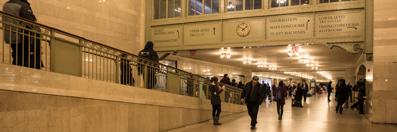 New York City, New York, USA - February 21, 2015: View inside historic Grand Central Station in midtown Manhattan with people visible. This NY landmark opened in 1913.
