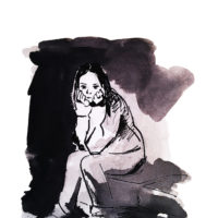 Sitting girl, hand drawing watercolor illustration