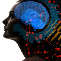 sideways shot of woman's head with illustration inside of brain and neural pathways
