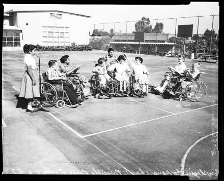 Children in wheelchairs at Harlan Shoemaker School.