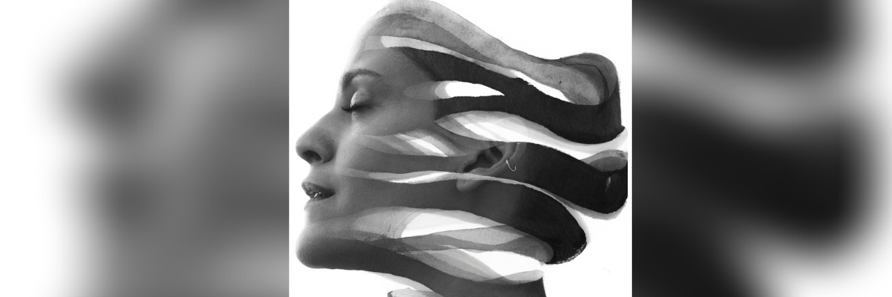 Exploring My Sense of Self and Grief During the Pandemic Paintography double exposure of woman's profile separated into flowing pieces