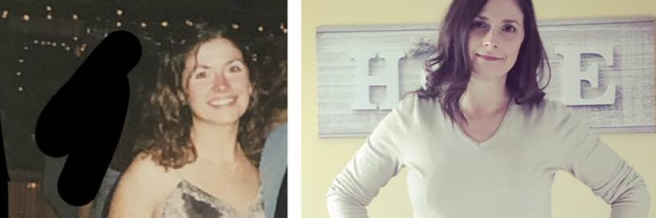 Reading Chanel Miller's Memoir 'Know My Name' as a Rape Survivor double photo of woman. on the left she is younger, smiling and wearing a dress. on the right is 20 years later, looking confident into the camera with her hands on her hips