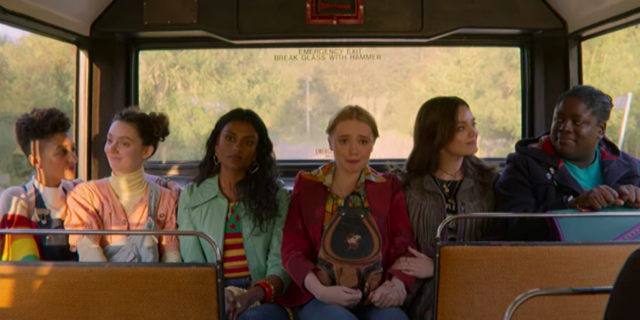 Powerful Scene in 'Sex Education' Shows One Way We Can Support Sexual Assault Survivors Scene from "Sex Education," young girls sit next to each other on the bus.