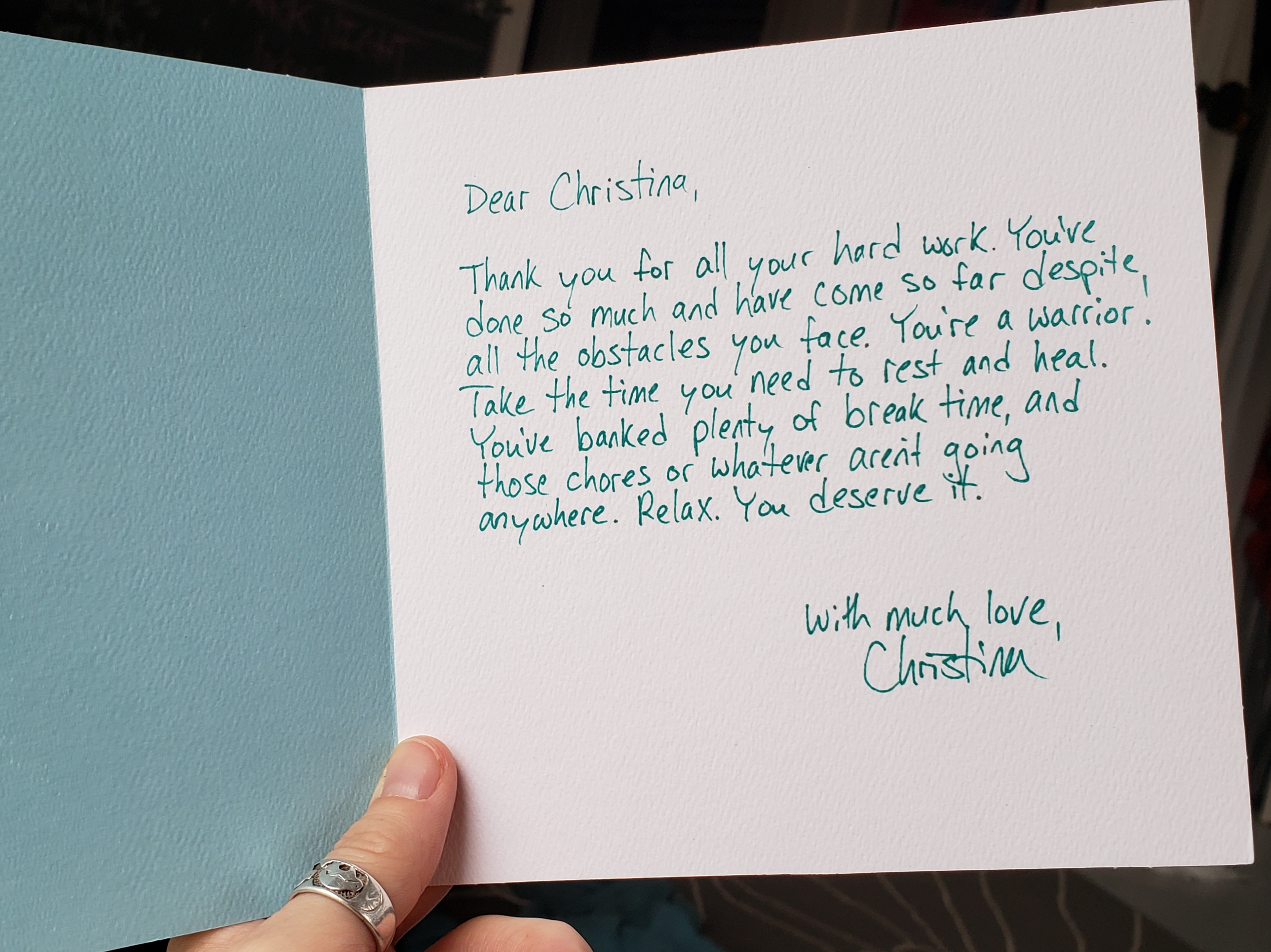 Christina's encouraging note to herself.