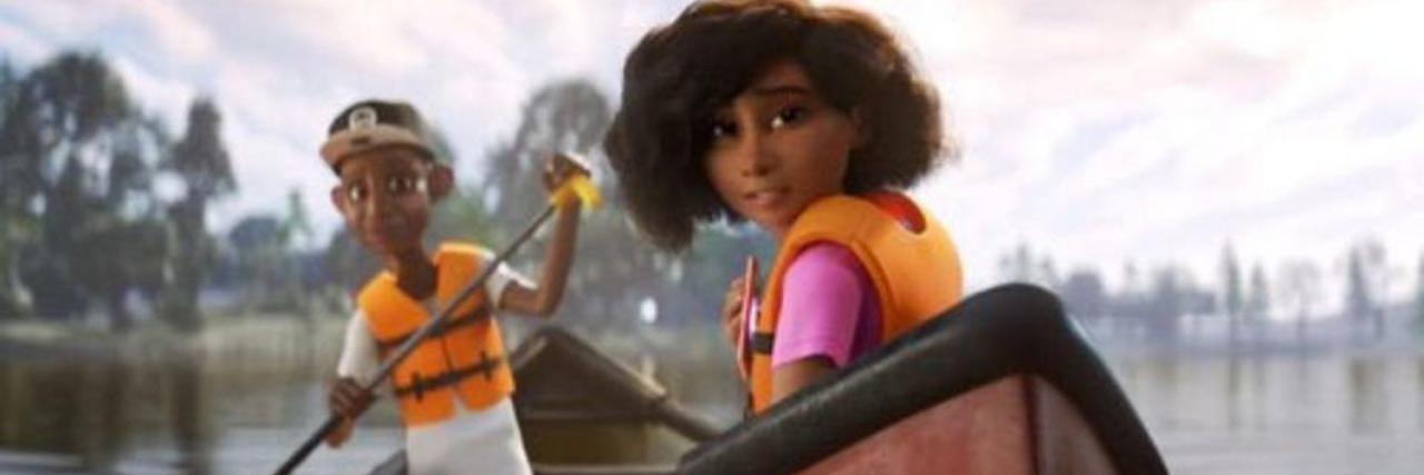 Screenshot from the Pixar animated short "Loop" which features a nonverbal autistic girl.