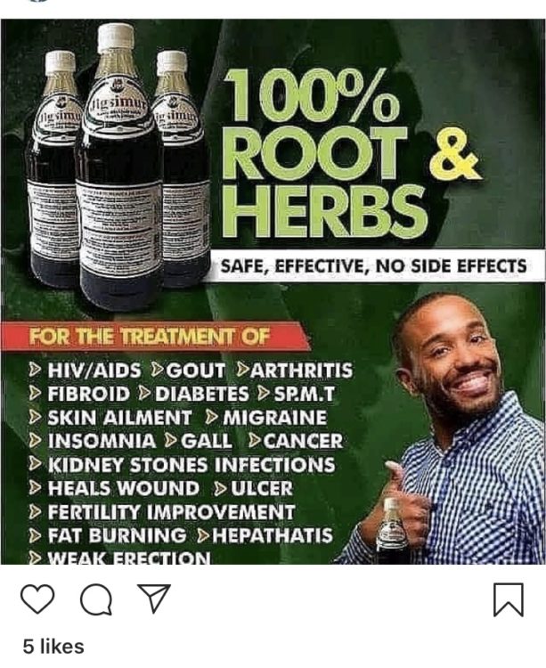 An example of an "herbs miracle cure" ad on social media