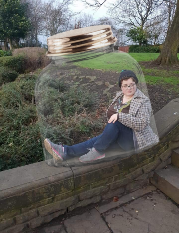 woman inside glass jar