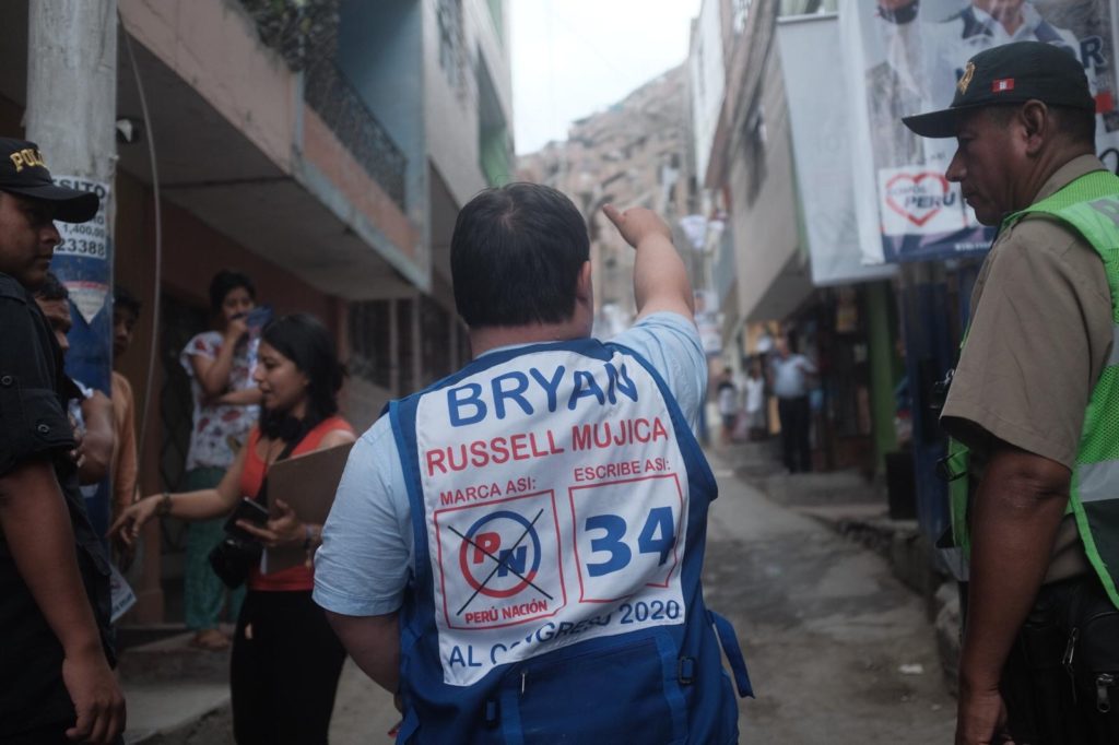Bryan Russell shown from the back on the campaign trail