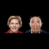 From left to right: Headshots of Tom Steyer, Elizabeth Warren, Andrew Yang and Joe Biden