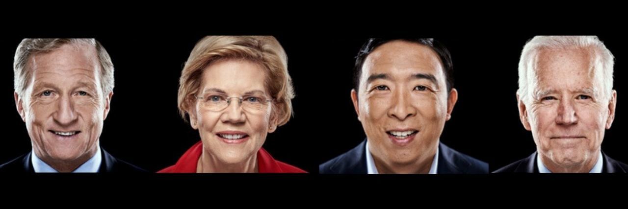 Democratic Presidential Candidates Discuss Disability at CNN Town Hall From left to right: Headshots of Tom Steyer, Elizabeth Warren, Andrew Yang and Joe Biden