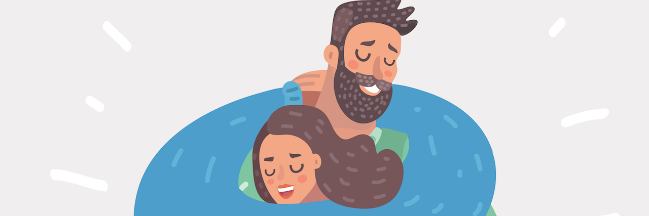 To the Husband Whose Wife has Premenstrual Dysphoric Disorder (PMDD) Illustration of a couple hugging each other