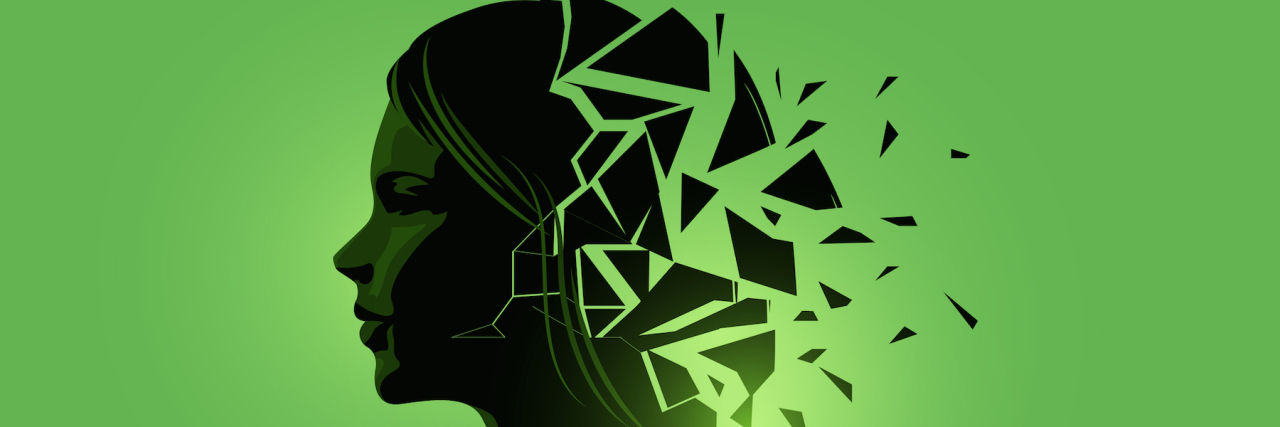 How PTSD Affects My Mental Health and Physical Health Illustration of woman's silhouette with a fractured mind