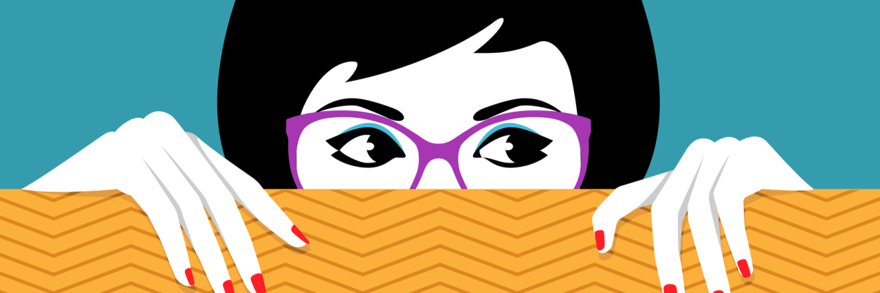 How I Became an Advocate for Eating Disorders and Type 2 Diabetes Illustration of a woman hiding behind a wall only showing her eyes.