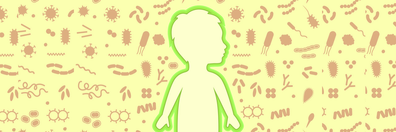 What Is Mast Cell Activation Syndrome? Illustration of a boy standing among illustrations of cells