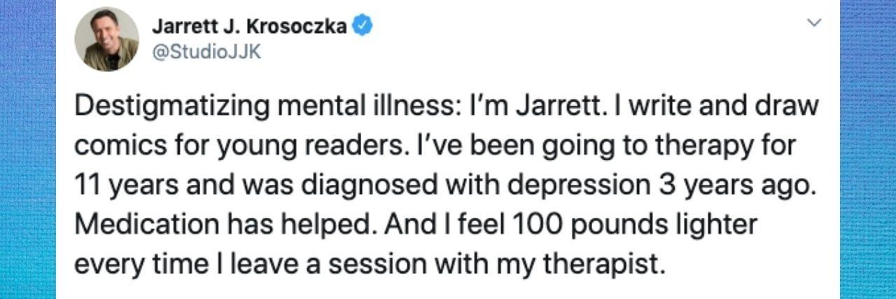 Tweet from Jarrett J. Krosoczka to destigmatize mental illness