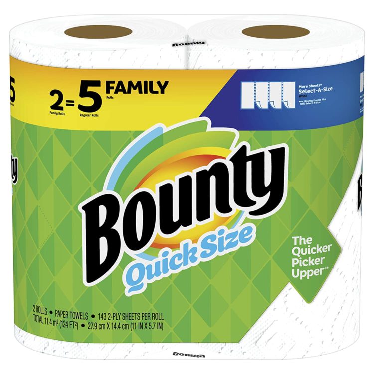 A Bounty Pack that contains 6 Mega Rolls of Bounty white Select-A-Size paper towels