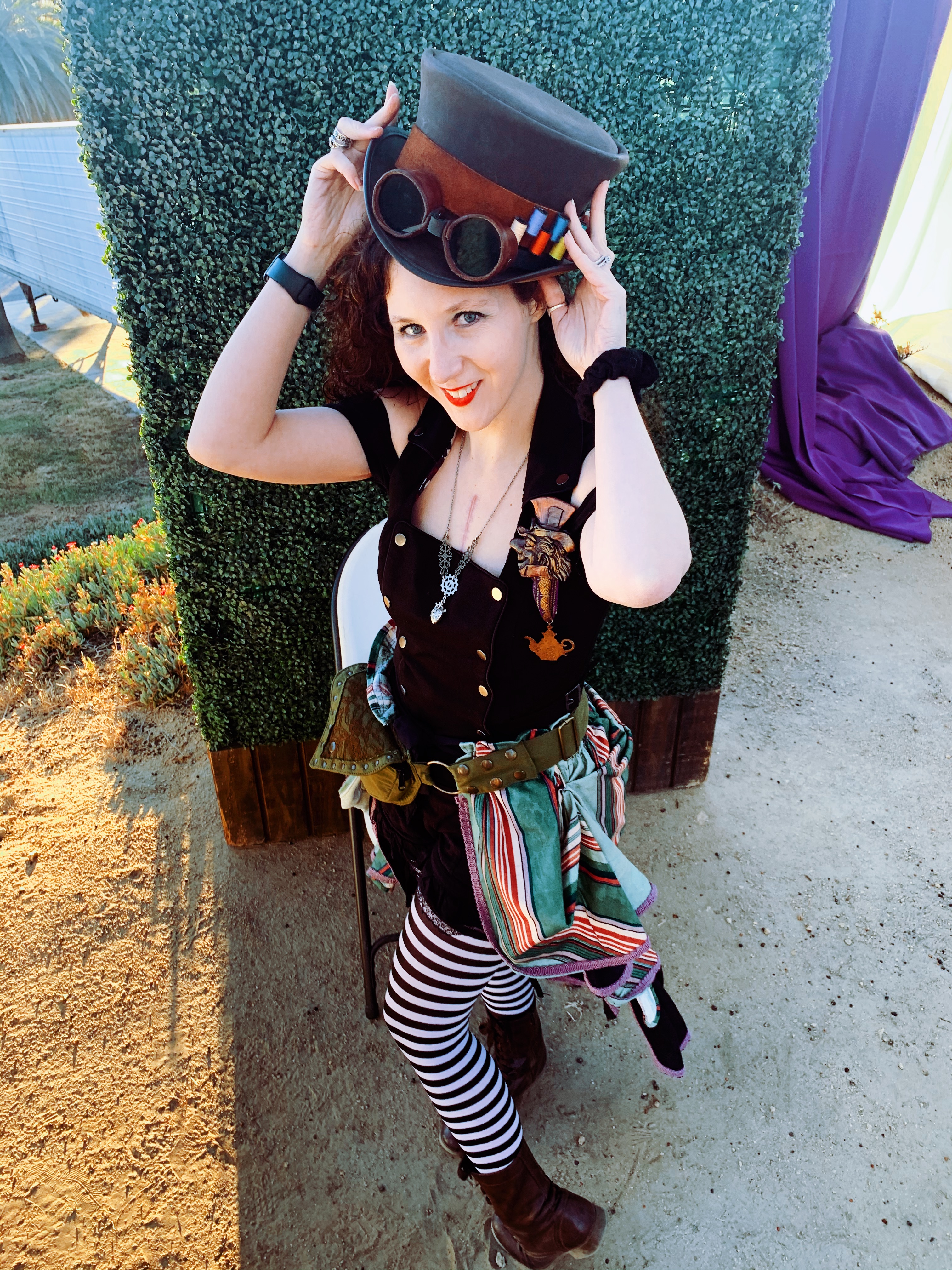 Amelia's steampunk Mad Hatter costume.
