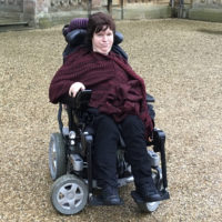 Gemma in her power wheelchair.