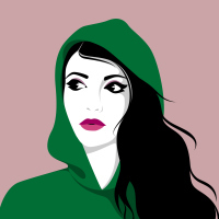 Vector illustration of beautiful modern young woman with long black hair wearing hoodie