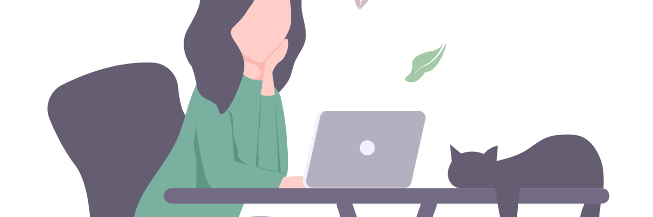 Please Accommodate Workers All the Time, Not Just for Coronavirus Young girl misses an autumn afternoon. Sits at the desk by the computer, browses the sites on the Internet, or works home. Vector illustration isolated on white background. Student, online education