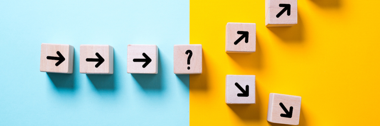 What Can You Still Do With COVID-19 Social Distancing? path leads to decision which changes the path in two directions on colorful background