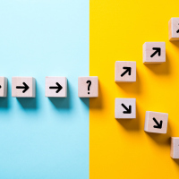 path leads to decision which changes the path in two directions on colorful background