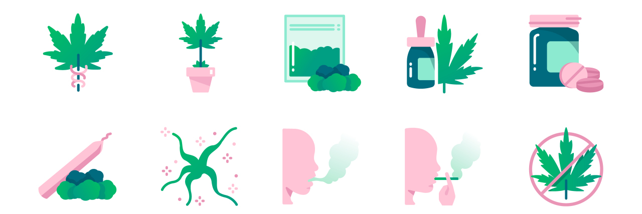 Is It Safe to Use Cannabis During the Coronavirus Outbreak? Cannabidiol icon set. Included icons as CBD, Cannabis, treatment, weed, tobacco and more.