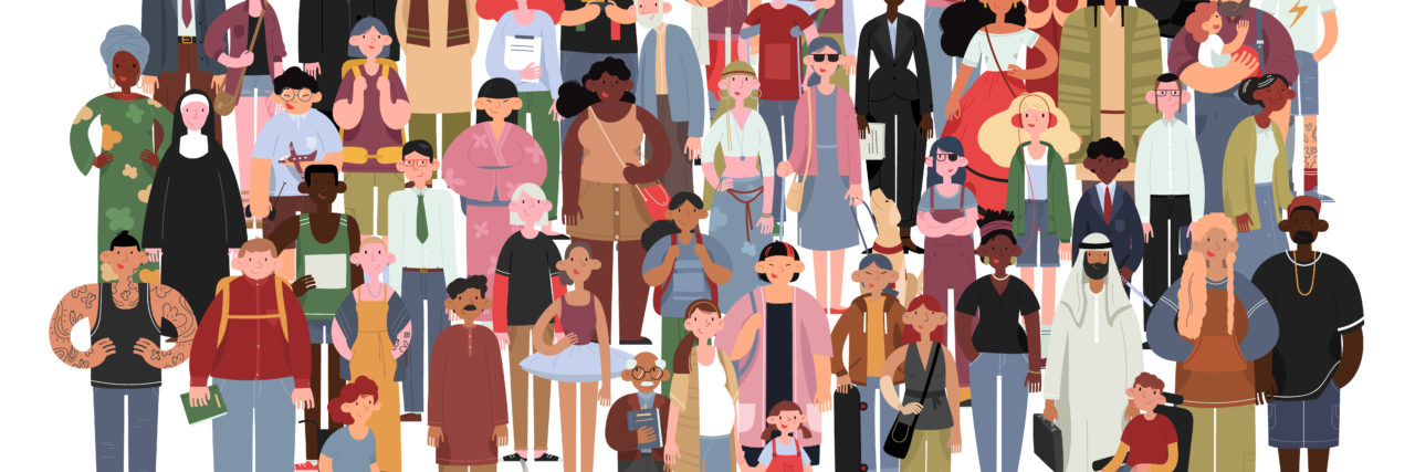 How #HighRiskCOVID19 Is Connecting a Community During the Pandemic Socially diverse multicultural and multiracial people on an isolated white background.