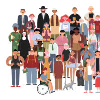 Socially diverse multicultural and multiracial people on an isolated white background.