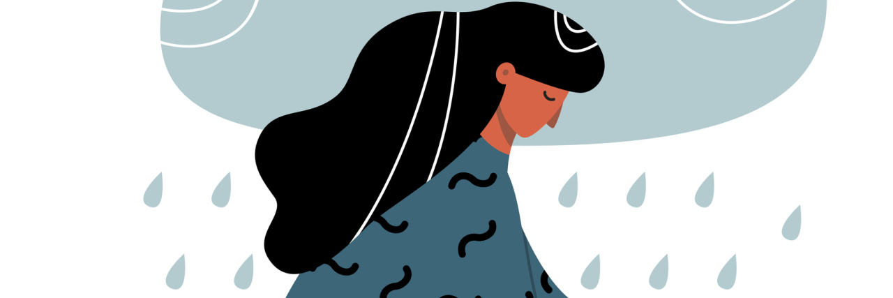 To Those With Abusive Parents Who Can't 'Just Go Home' for COVID-19 Depressed girl, lonely woman in a grief. Lady in low mood, feeling sadness, general loss. Vector flat style cartoon illustration isolated on white background