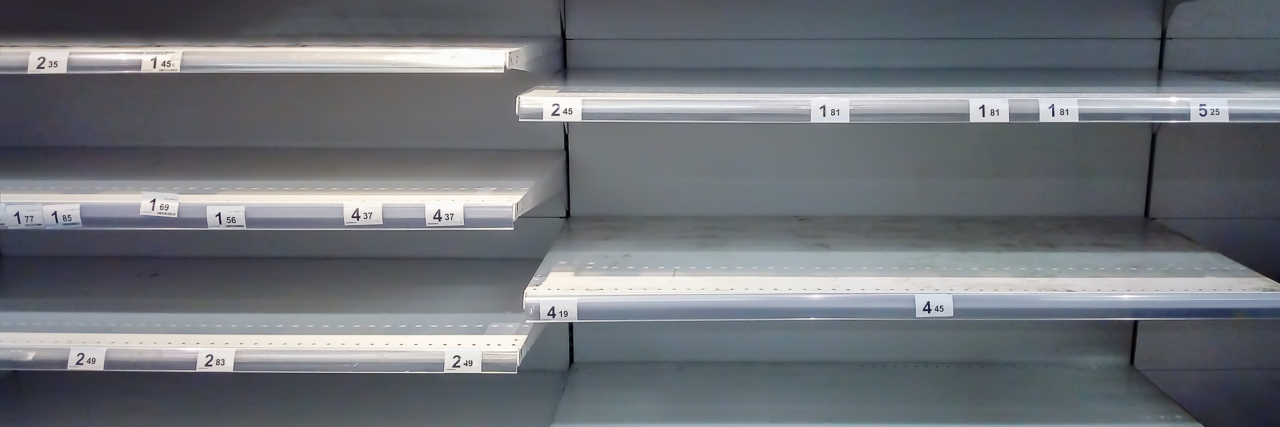COVID-19 'Panic Buying' Triggered My Eating Disorder Hoarding Thoughts shop with empty shelves