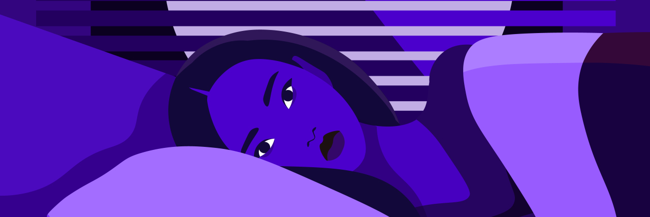 49 Tips for Dealing With Self-Destructive Tendencies in Self-Isolation Woman lies in bed with open eyes in the dark room. Night. Insomnia and sleep disorder.