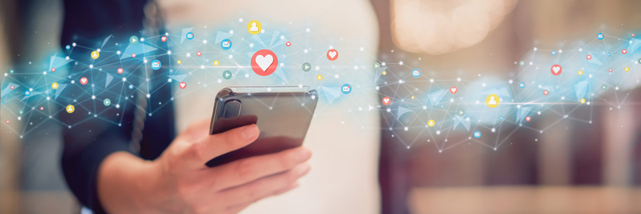 Social (Media) Distancing During the Coronavirus Pandemic woman using smartphone and show technology icon.