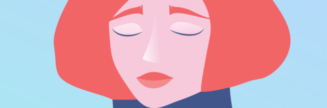 Feminine woman face and hands, raised in grief, sorrow or relief, soul modern flat vector design.