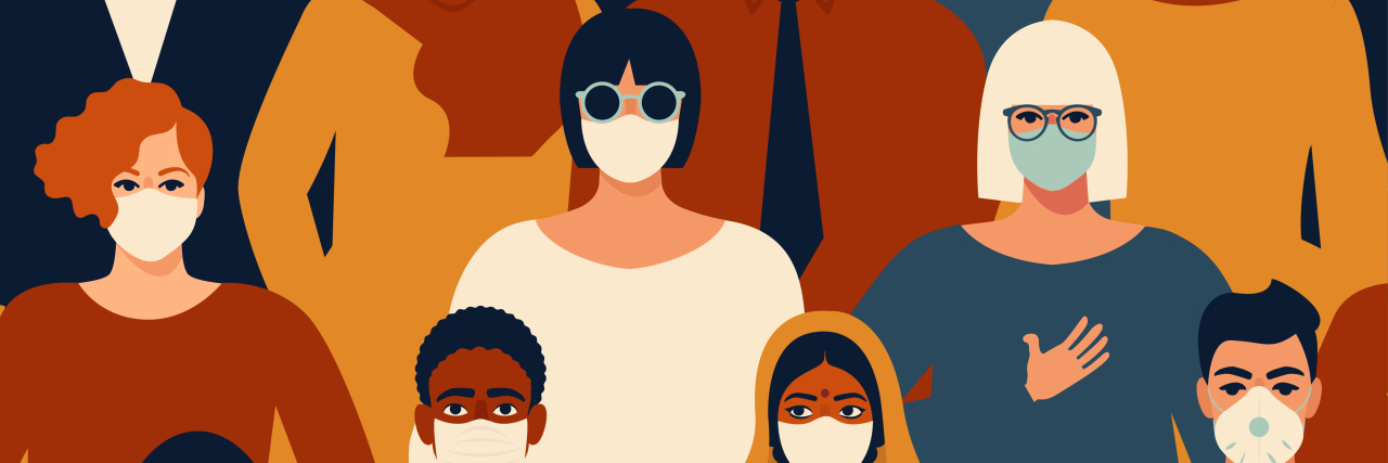 How Cancer Has Prepared Me for Navigating the Coronavirus Outbreak crowd sketch of people with masks on