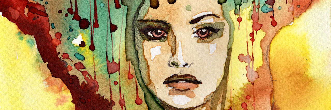 How the COVID-19 Outbreak Affects Patients With Terminal Cancer Watercolor portrait of a woman with a serious face, surrounded by colors