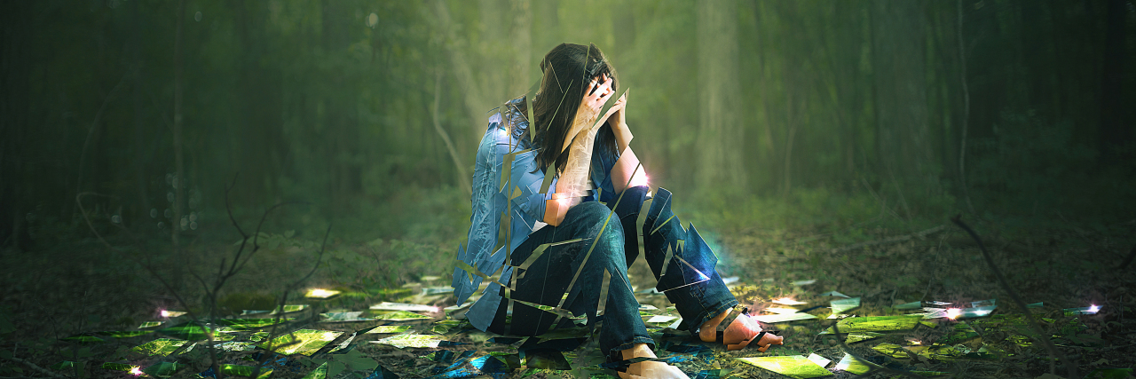 Body Dysmorphia in Women With Chronic Illness Cracked image of sad woman.