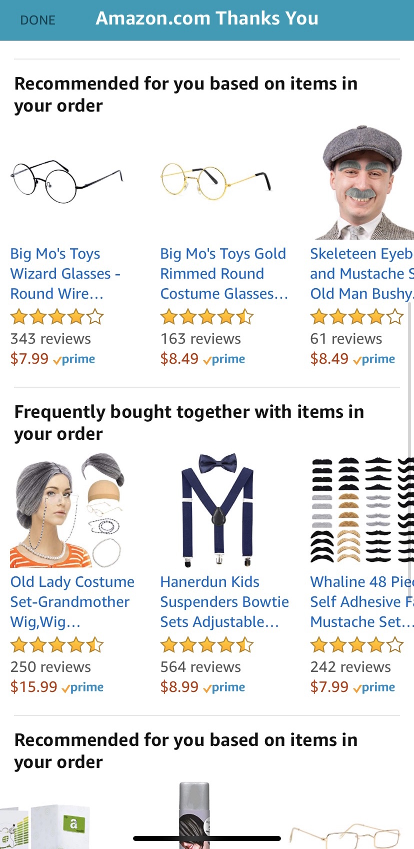 Image of "old people" costumes on Amazon.