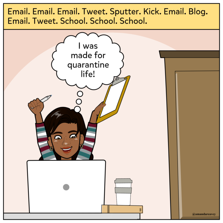 Image of a woman emailing. Text: "Email, email email. Tweet. Sputter. Email. kick"