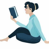 Emotion chart next to woman reading a book