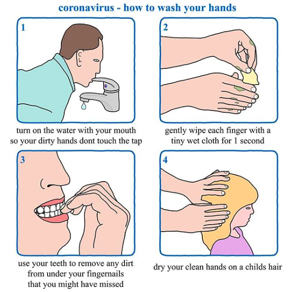 Fake instructions on how to wash hands during the coronavirus.