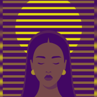 Woman in front of window